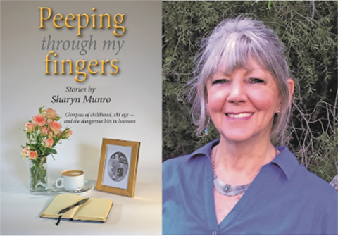 lady author on right with flowers, coffee, book and pen